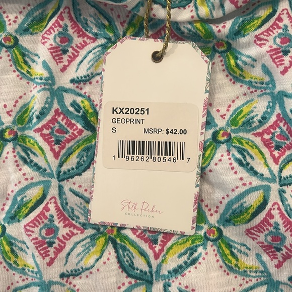 NWT Stella Parker Blouse Geoprint (white pink yellow blue) size small - Picture 6 of 6